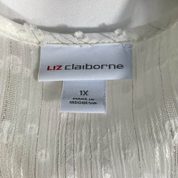 NWT Liz Claiborne Ivory Textured Semi‑Sheer Blouse – Long Sleeve, Plus Size 1X - Picture 5 of 16